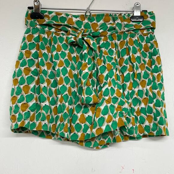 Daughters Liberation Anthropologie Green Yellow Pear Print Tie Dress Shorts 00 - Picture 1 of 10